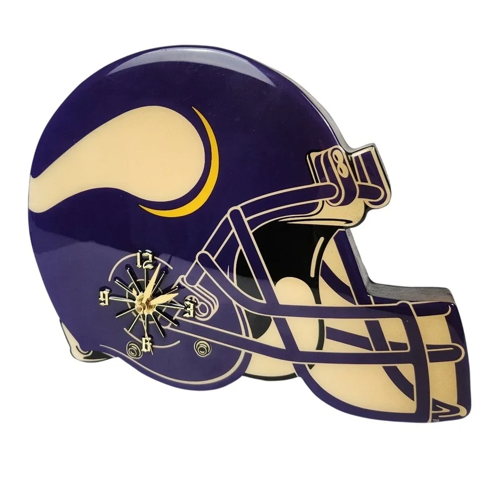 Minnesota Vikings NFL Football Helmet Wall Clock Purple Gold Glossy Sports Decor